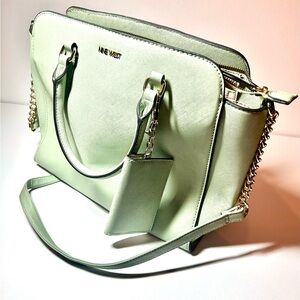 Nine West Mint Green Saffiano Satchel with Gold Accents